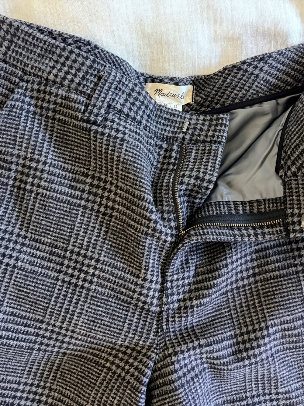 Madewell Relaxed Fit Glen Plaid Wool Pants - 34W 32L